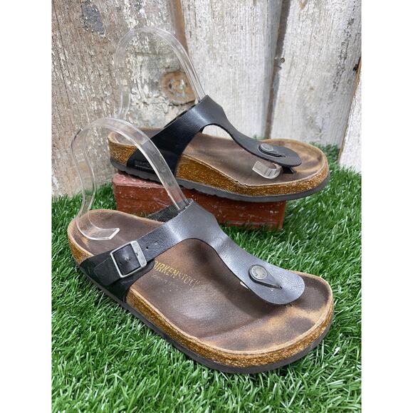 Birkenstock Gizeh Black Birko Flor Sandals EU38 US Women's 7 - Picture 1 of 8